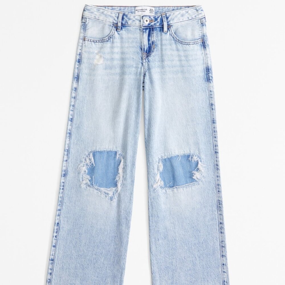 Abercrombie kids girls wide leg baggy distressed jeans 5/6 long